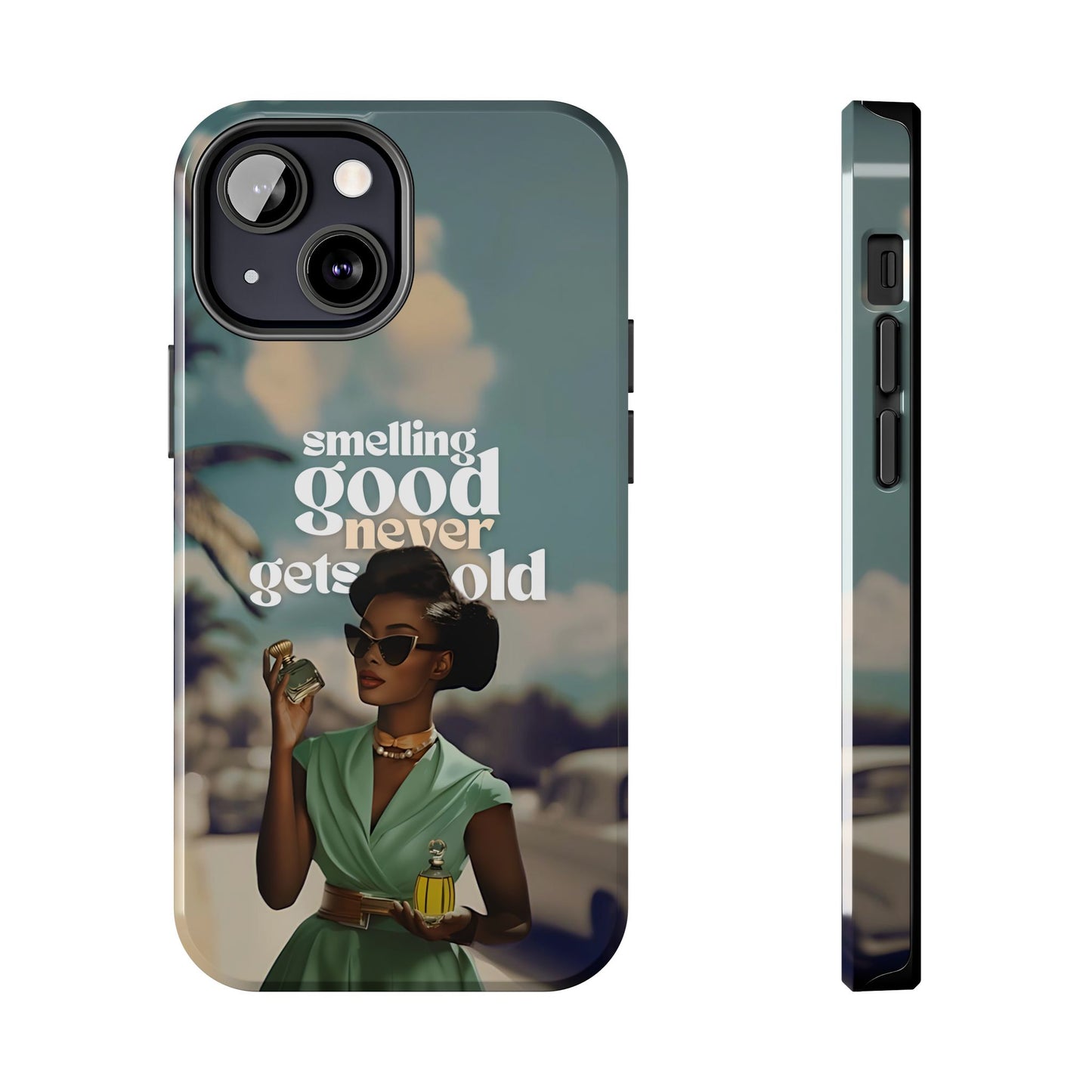 Vintage Black Girl Melanin Phone Case iPhone Samsung"Smelling Good Never Gets Old"