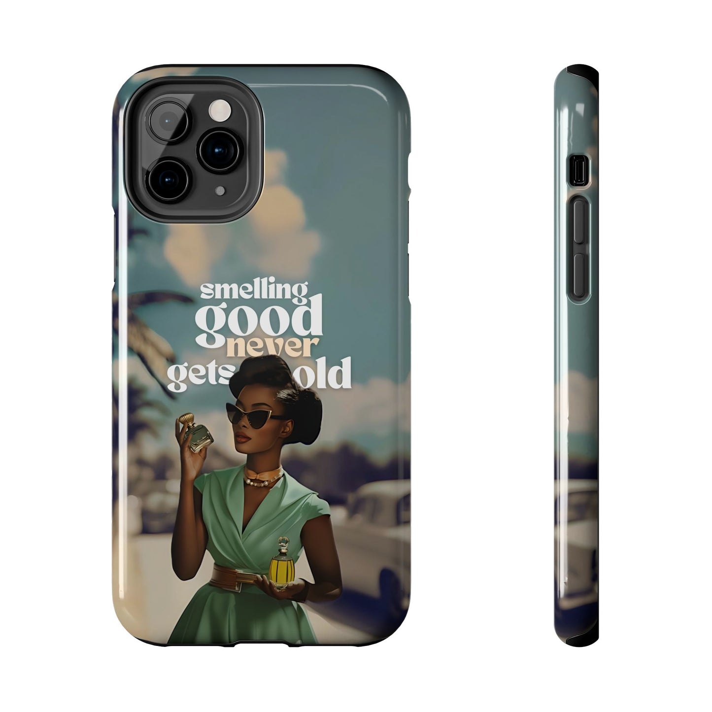 Vintage Black Girl Melanin Phone Case iPhone Samsung"Smelling Good Never Gets Old"