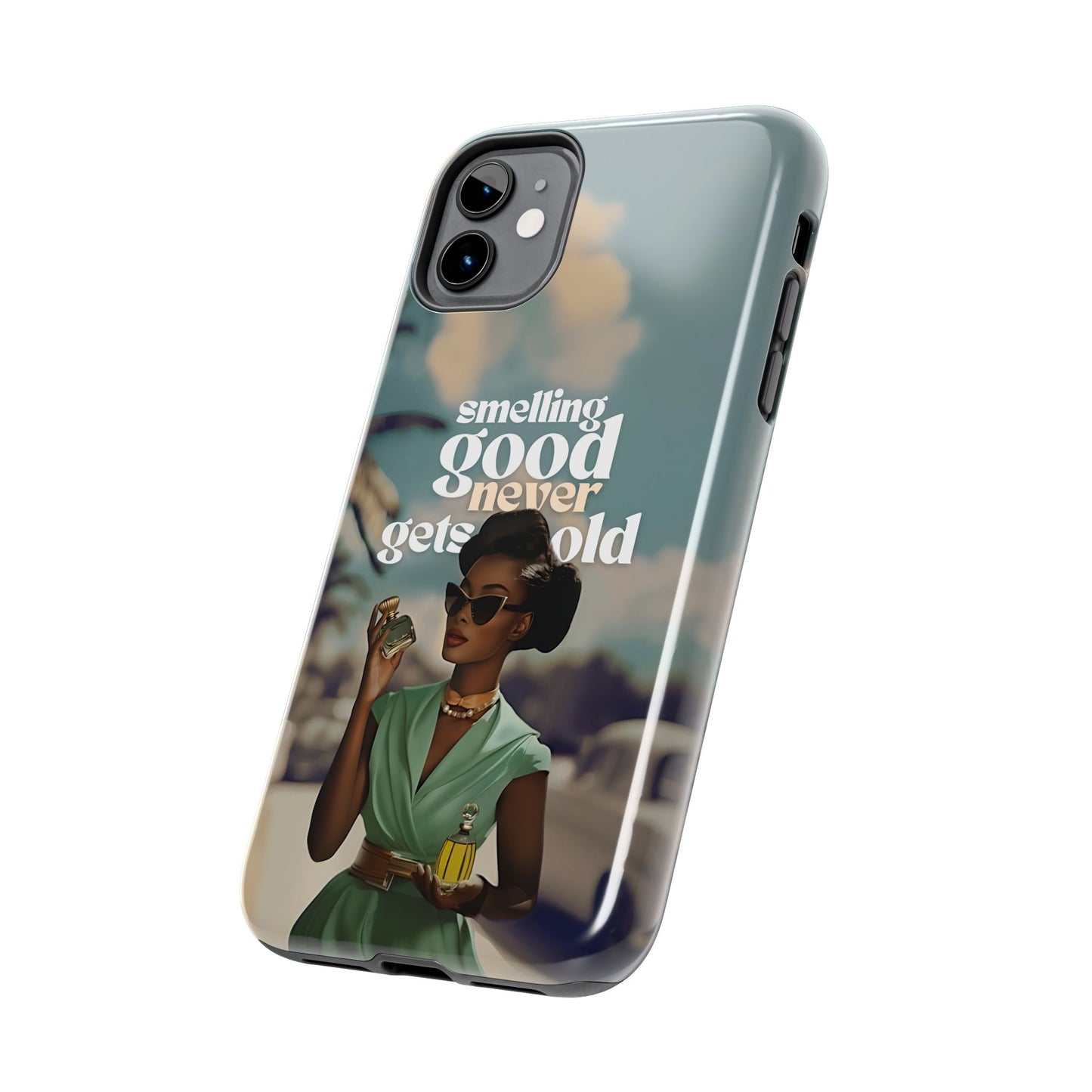 Vintage Black Girl Melanin Phone Case iPhone Samsung"Smelling Good Never Gets Old"