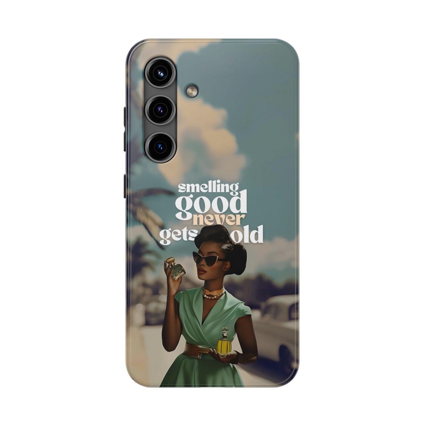 Vintage Black Girl Melanin Phone Case iPhone Samsung"Smelling Good Never Gets Old"