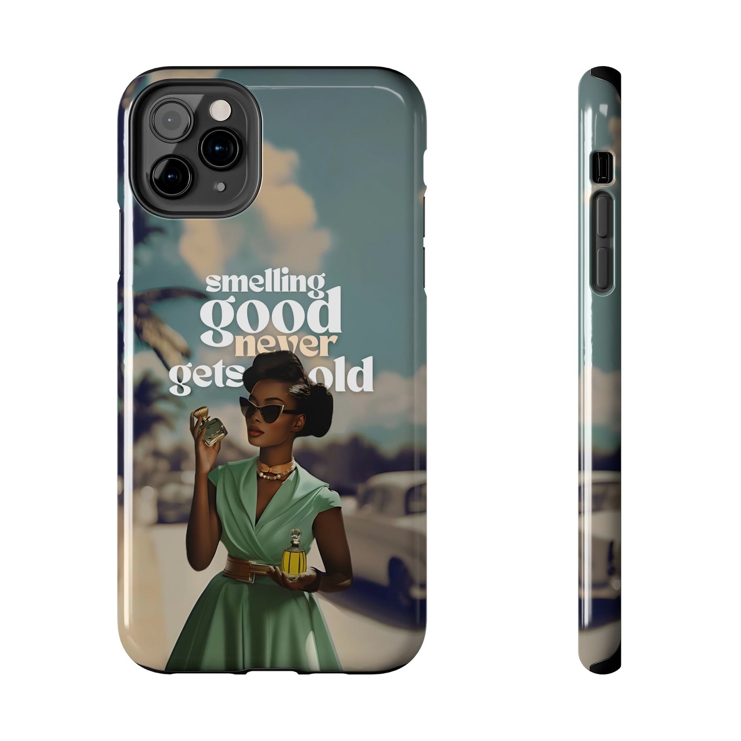 Vintage Black Girl Melanin Phone Case iPhone Samsung"Smelling Good Never Gets Old"